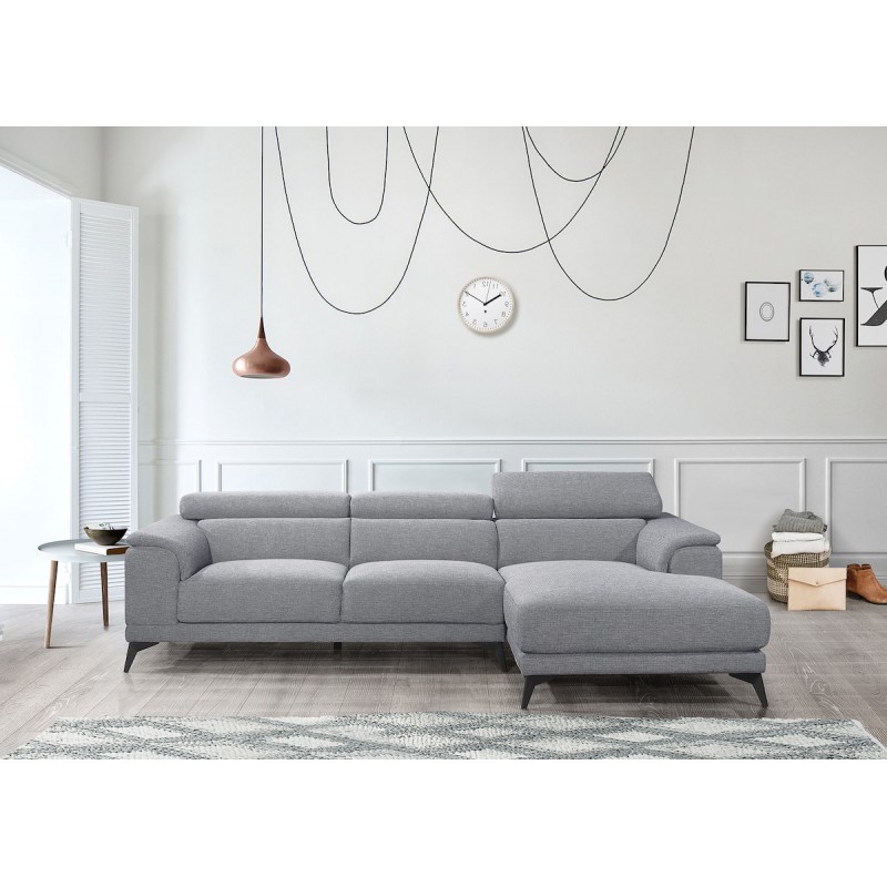 Sofá de esquina de diseño de 3-5 asientos con reposacabezas de tela LESLIE - Ángulo recto (gris) - image 50189