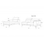 Sofá de esquina de diseño de 3-5 asientos con reposacabezas de tela LESLIE - Ángulo recto (gris)