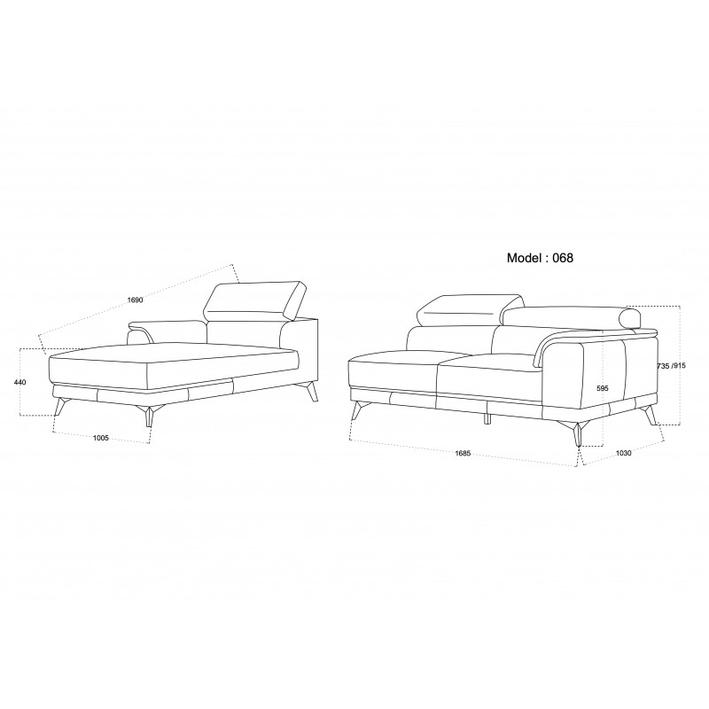 Sofá de esquina de diseño de 3-5 asientos con reposacabezas de tela LESLIE - Ángulo recto (gris) - image 50196