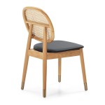 Chair 47X54X86 Wood Natural P.Leather Black Rattan Natural Metal Golden