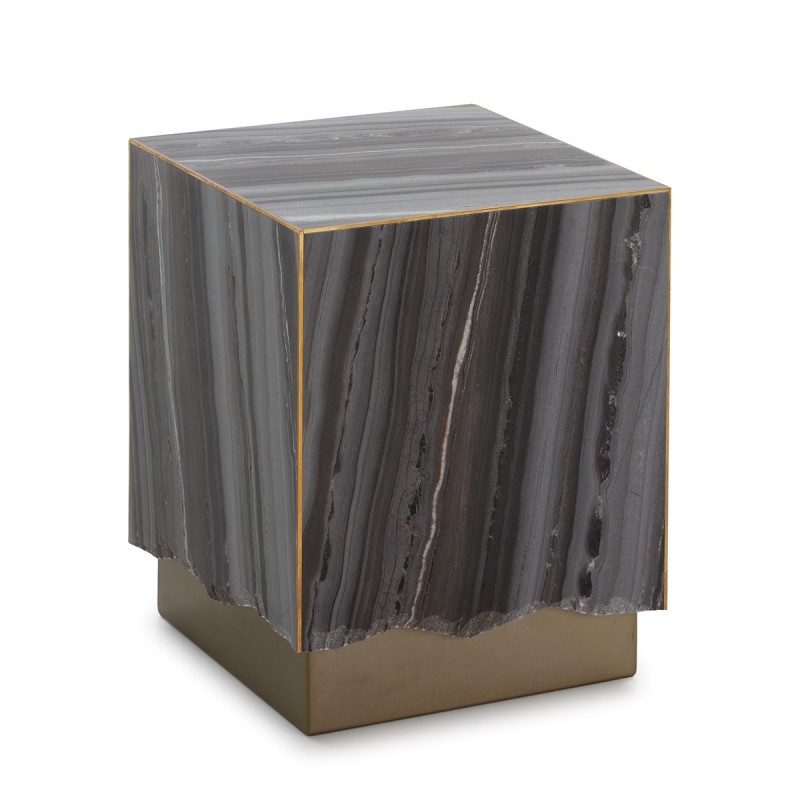 Side Table 41X41X53 Marble Grey Metal Golden