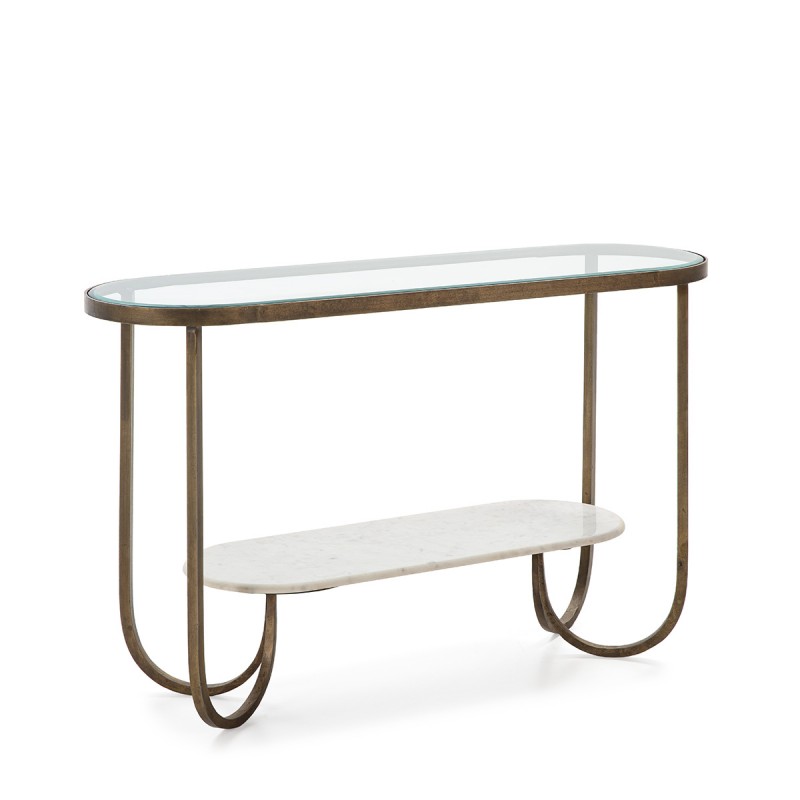 Console 122X39X76 Glass Marble White Metal Golden - image 50525
