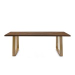 Dining Room Table 220X95X77 Wood Brown Metal Golden