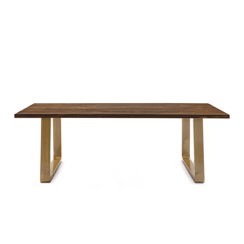 Dining Room Table 220X95X77 Wood Brown Metal Golden - image 50629