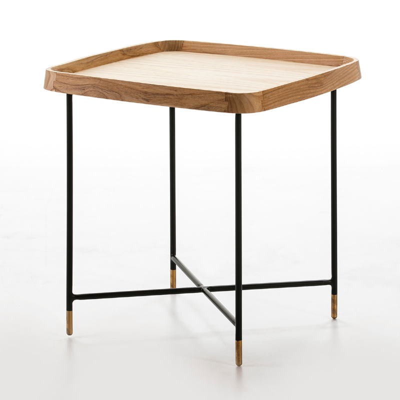 Side Table 50X50X53 Wood Metal Black Golden - image 50738