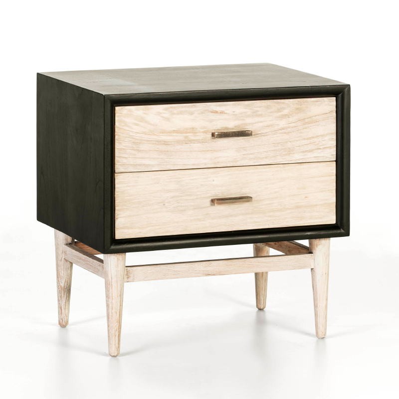 Bedside Table 2 Drawers 60X40X60 Wood Black White Washed - image 50777