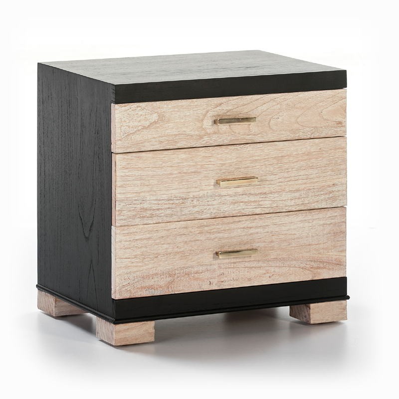 Bedside Table 3 Drawers 55X40X55 Wood Black White Washed - image 50780