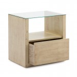 Bedside Table 1 Drawer 60X45X60 Glass Wood White Veiled