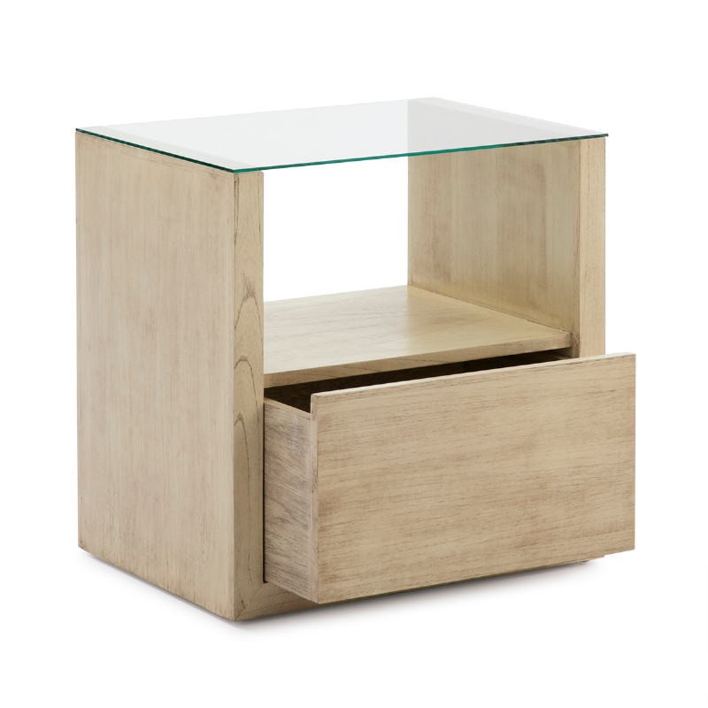 Bedside Table 1 Drawer 60X45X60 Glass Wood White Veiled - image 50817