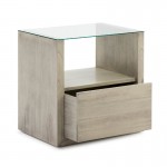 Bedside Table 1 Drawer 60X45X60 Glass Wood Grey Veiled