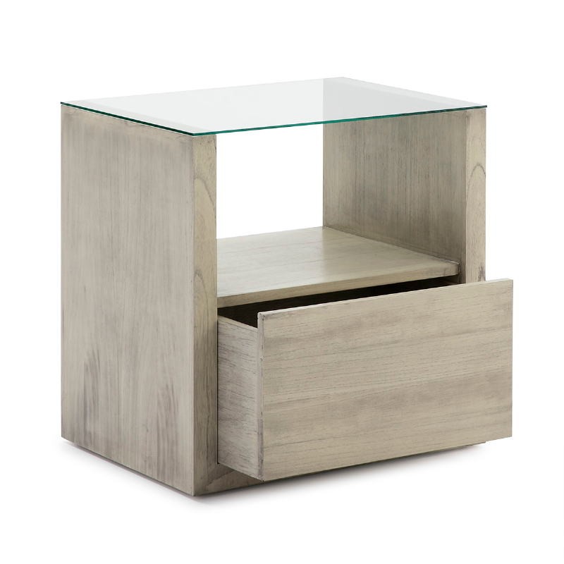 Bedside Table 1 Drawer 60X45X60 Glass Wood Grey Veiled - image 50819