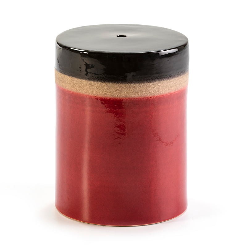 Stool 33X33X43 Ceramic Red Cream Black