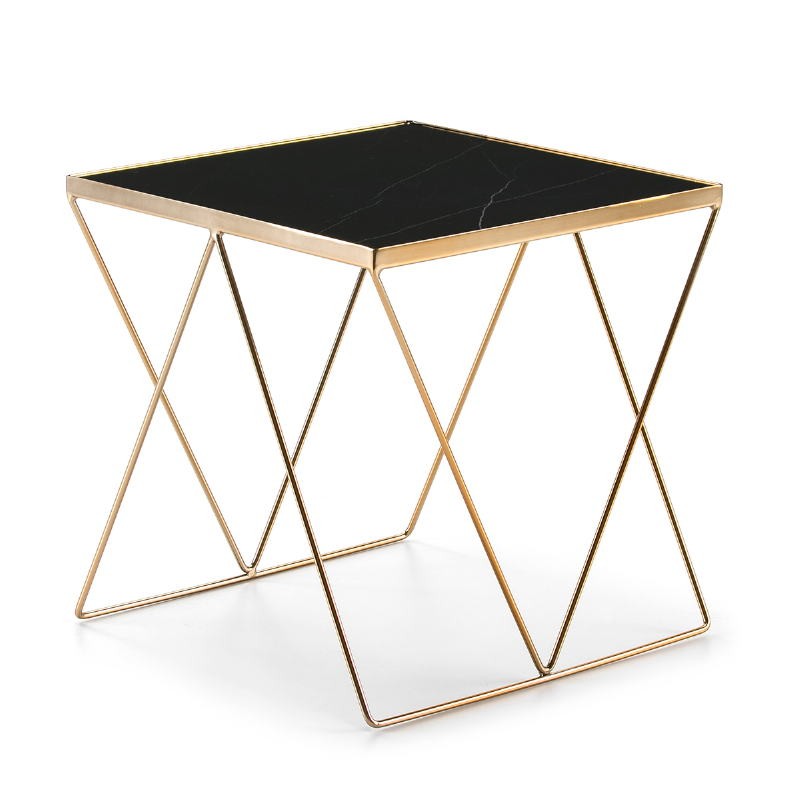 Side Table 50X50X50 Marble Black Metal Golden - image 50921