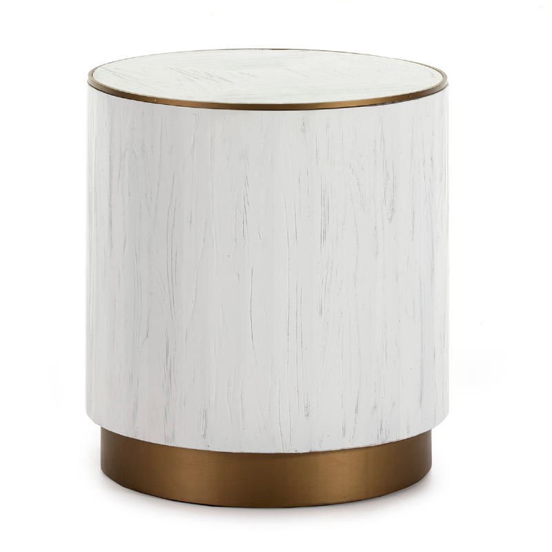 Side Table 50X50X55 Wood White Metal Golden