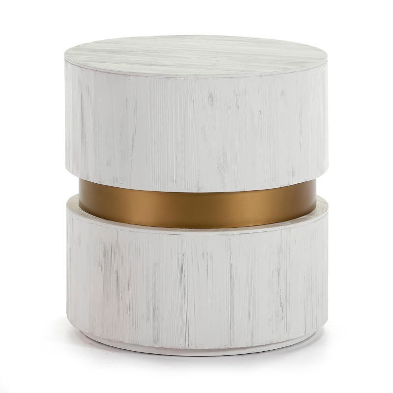 Side Table 55X55X58 Wood White Metal Golden - image 51005