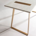 Desk 140X60X75 Wood White Metal Golden