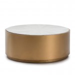 Coffee Table 100X100X41 Wood White Metal Golden