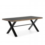 Dining Room Table 200X90X78 Cement Wood Natural Metal Black