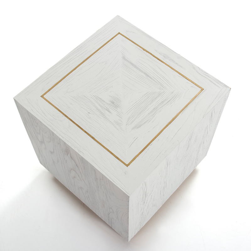 Side Table 55X55X60 Wood White Metal Golden - image 51113