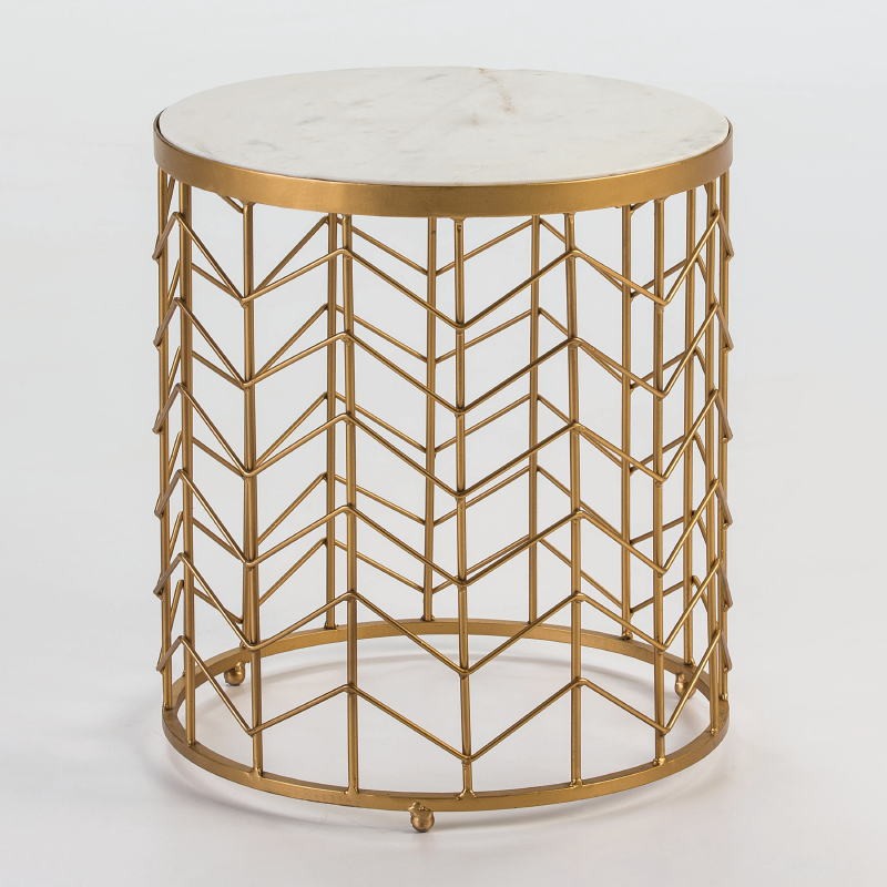 Auxiliary Table 40X40X46 Marble White Metal Golden - image 51279