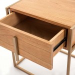 Bedside Table 1 Drawer 50X40X60 Wood Natural Metal Golden