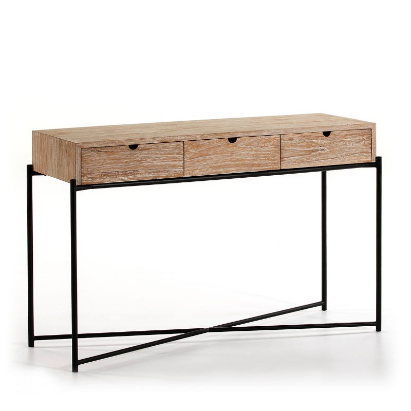 Console 120X40X76 Wood White Washed Metal Black - image 51343