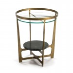 Side Table 51X51X61 Glass Metal Golden Stone Black