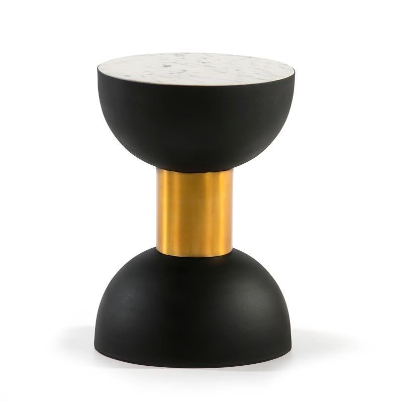Side Table 32X32X43 Marble White Metal Golden Black - image 51528