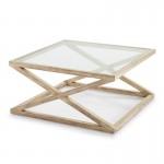 Coffee Table 90X90X45 Glass Wood White Veiled