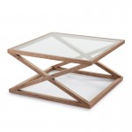 Coffee Table 90X90X45 Glass Wood Natural Veiled