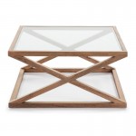 Coffee Table 90X90X45 Glass Wood Natural Veiled