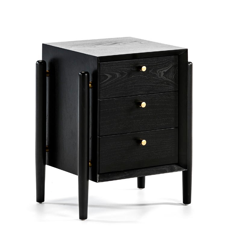 Bedside Table 3 Drawers 50X40X61 Wood Black - image 51764