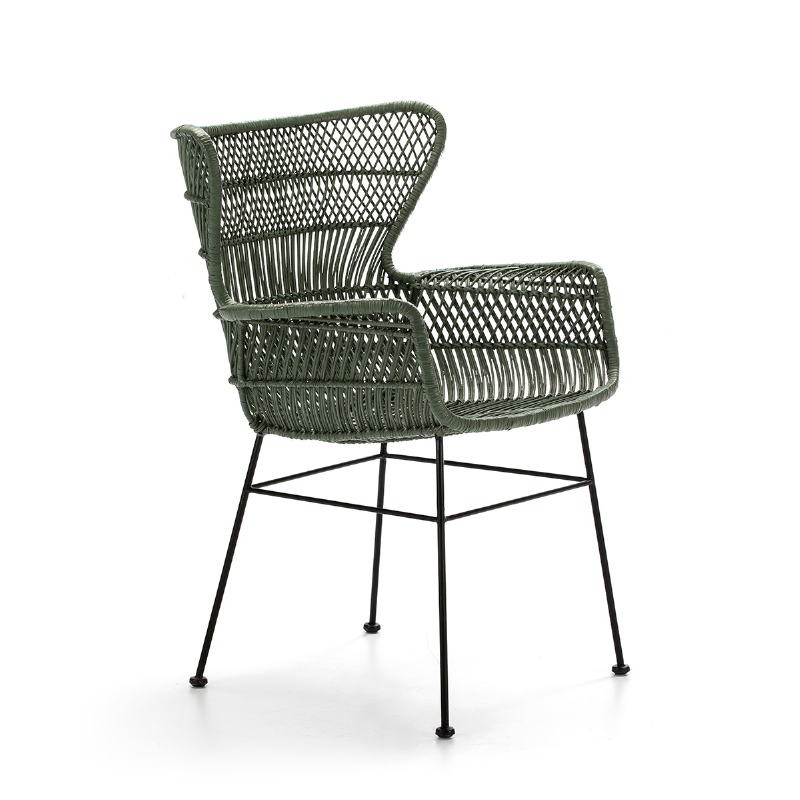 Chair Armrests 60X65X89 Metal Black Wicker Green - image 51899