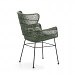 Chair Armrests 60X65X89 Metal Black Wicker Green