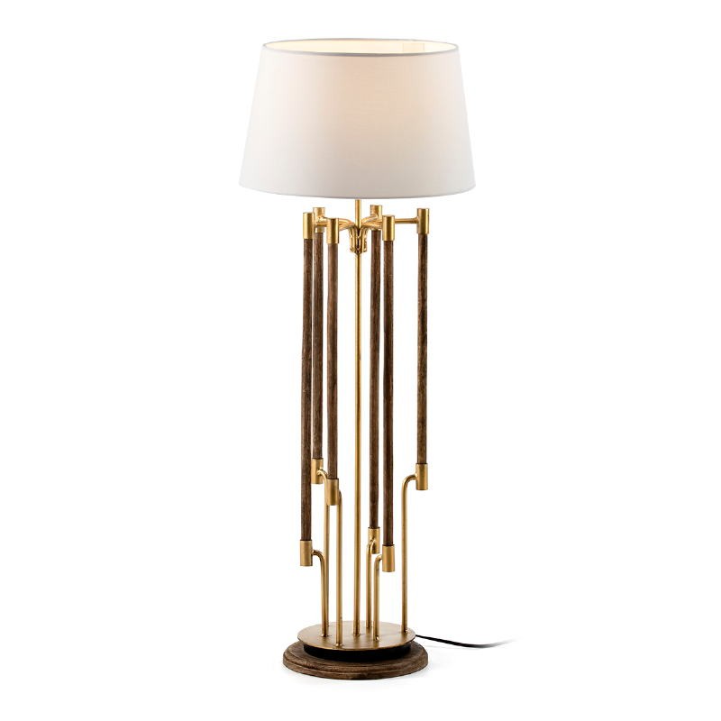 Table Lamp 22X22X60 Wood Metal Golden With Lampshade White - image 52104