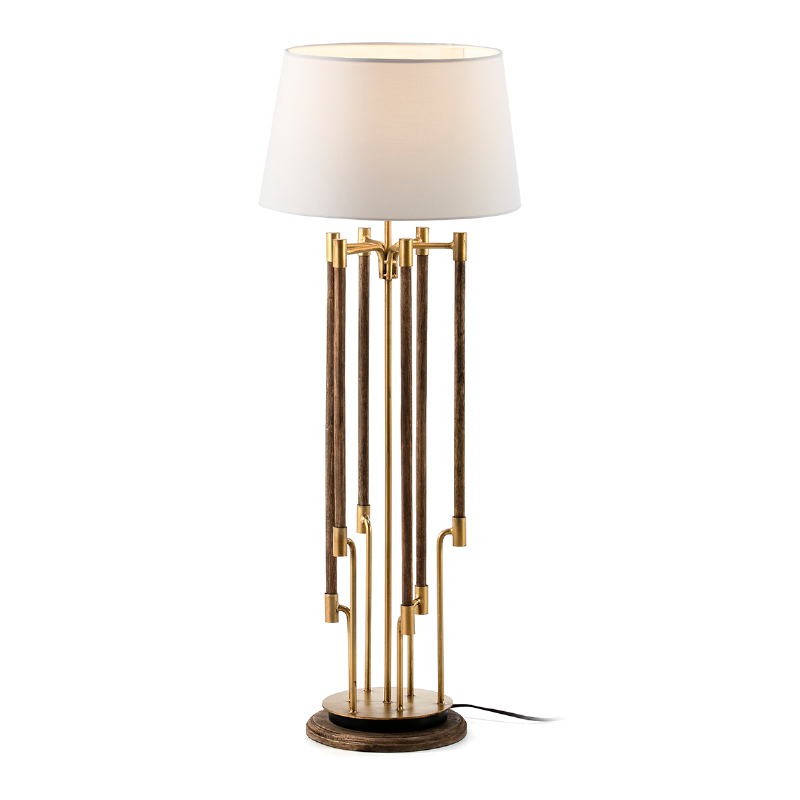 Table Lamp 22X22X60 Wood Metal Golden With Lampshade White - image 52105