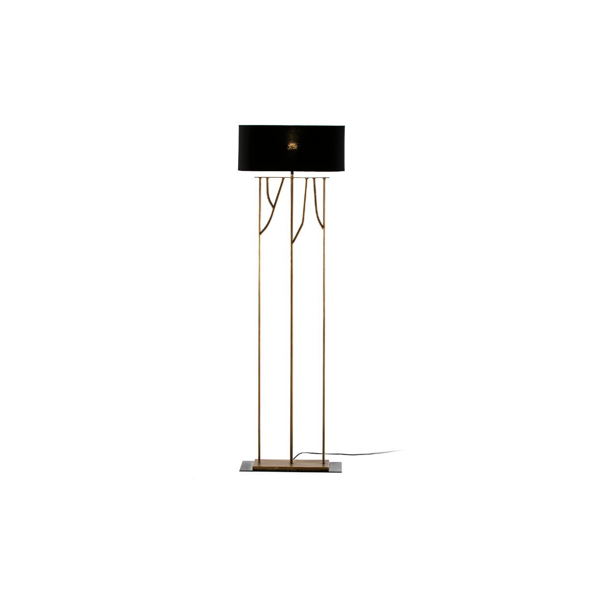 Lampe sur pied réglable avec abat jour en métal noir et or