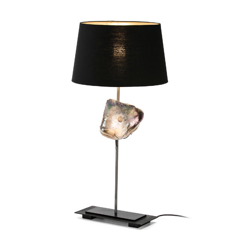Lampe de Table 30x13x53 Nacre Métal avec abat-jour Noir - image 52114