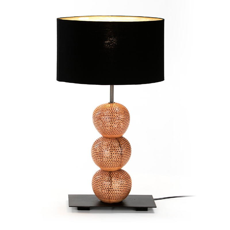 Table Lamp 30X14X45 Metal Coconut Natural With Lampshade Black - image 52123