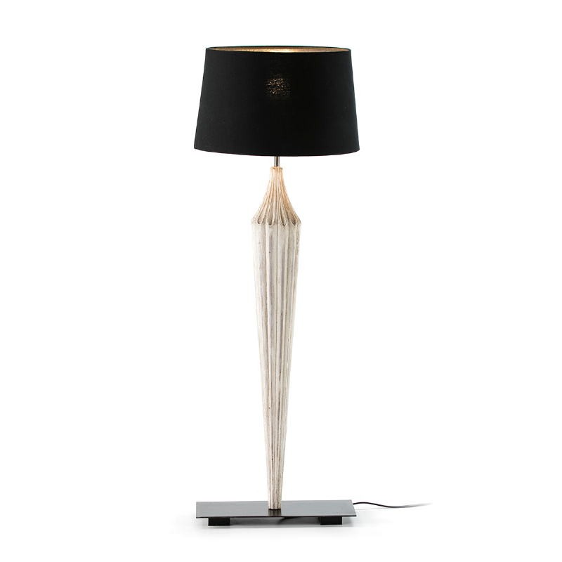 Table Lamp 30X13X70 Metal Wood White With Lampshade Black - image 52127