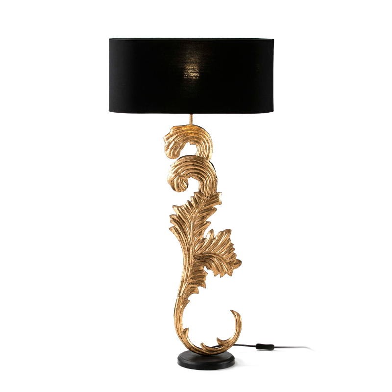 Table Lamp 22X18X77 Wood Black Metal Golden With Lampshade Black - image 52129