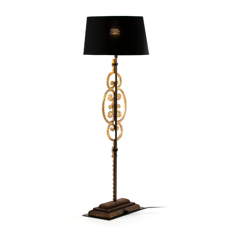 Table Lamp 30X15X76 Metal Wood Golden With Lampshade Black - image 52134