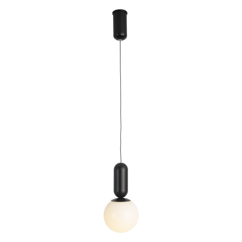 Hanging Lamp 12X12X25 Metal Black Glass White
