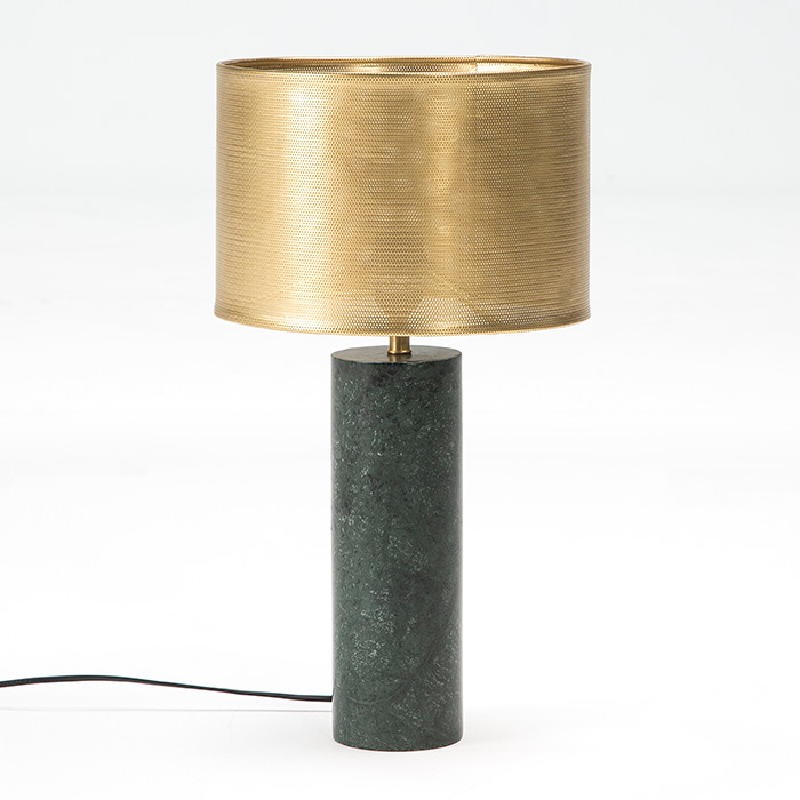 Lampada Da Tavolo 11X11X40 Marmo Verde Con Paralume Metallo Bronzo (28X19) - image 52487