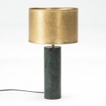 Lampada Da Tavolo 11X11X40 Marmo Verde Con Paralume Metallo Bronzo (28X19)