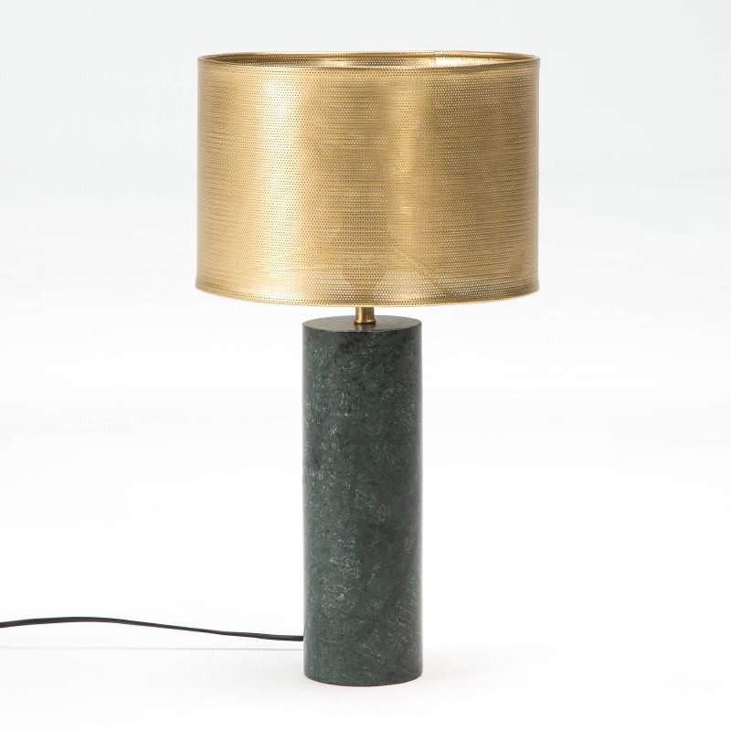 Lampada Da Tavolo 11X11X40 Marmo Verde Con Paralume Metallo Bronzo (28X19) - image 52488