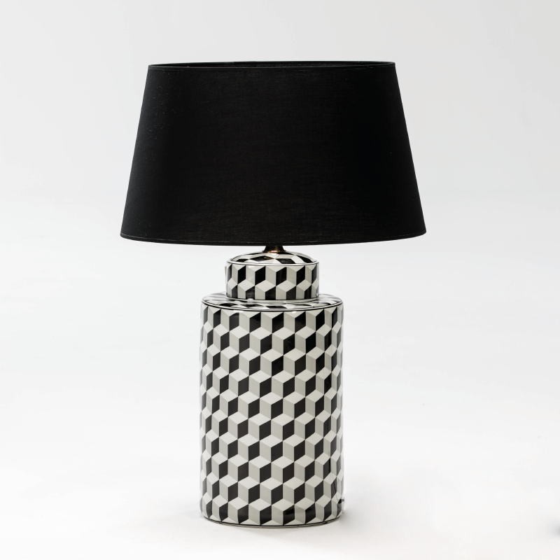 Lampe Auf Keramik Schwarz/Weiß/Grau Bildschirm Ohne Tisch 23X23X51