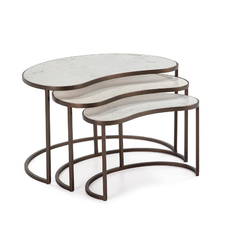 Set 3 Side Table 76X50X46 Marble White Metal Golden - image 52685