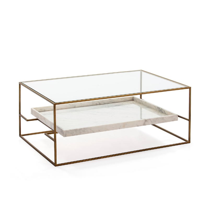 Coffee Table 111X76X45 Glass Marble White Metal Golden - image 52703