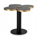 Table d'appoint, bout de canapé, bout de canapé 60x60x50 Granit Noir Métal Doré Noir